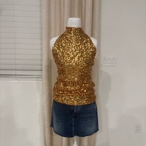 Gold Sequin Halter Top